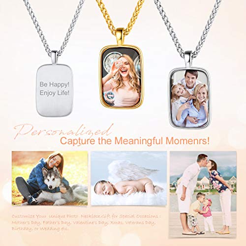 Custom4U Personalized Photo Necklace - Custom Heart/Oval/Round Charm Necklaces with Picture + Chain Adjustable - Stainless Steel/Acrylic Pendant Memorial Jewelry Christmas Gifts for Women - color: C-Gold Color