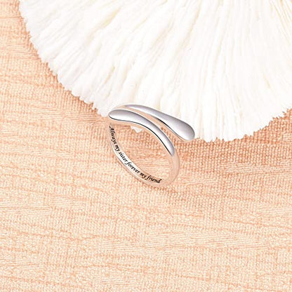 Fookduoduo 925 Sterling Silver Ring Inspirational Jewelry adjustable Wrap Open Rings for Women - style: Always My Sister Forever My Friend