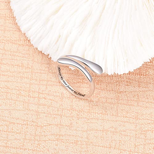 Fookduoduo 925 Sterling Silver Ring Inspirational Jewelry adjustable Wrap Open Rings for Women - style: Always My Sister Forever My Friend