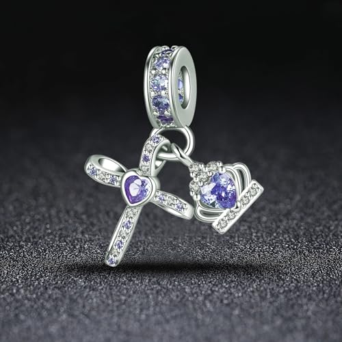 Silver Cross Birthstones Charm Fit for Pandora Charms Bracelet Crown Dangle Charms Beads Birthday Jewelry Gifts for Women - style: June