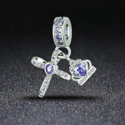 Silver Cross Birthstones Charm Fit for Pandora Charms Bracelet Crown Dangle Charms Beads Birthday Jewelry Gifts for Women - style: June