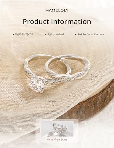Mameloly 1.5ct Engagement Rings for Women Round Bridal Ring Sets Cubic Zirconia Wedding Band Twisting Infinity Pave Set Size 3-12 - color: Silver