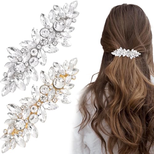 Joez Wonderful 2 Pcs Rhinestone Hair Clips, Silver Bridal Hair Accessories for Women, Sparkly Crystal Hair Pins, Fancy Flower Hair Barrettes for Wedding, Bride (Gold, Silver) - color: Rhinestone (Gold, Silver)