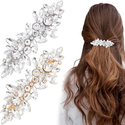 Joez Wonderful 2 Pcs Rhinestone Hair Clips, Silver Bridal Hair Accessories for Women, Sparkly Crystal Hair Pins, Fancy Flower Hair Barrettes for Wedding, Bride (Gold, Silver) - color: Rhinestone (Gold, Silver)