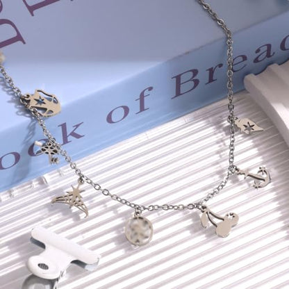 Inspired Necklace with 7 Charms Stainless Steel Pendant Women Jewelry Chain | for Katseye The Wild World Tour Concert Chain Jewelry Accessory Merch Gift