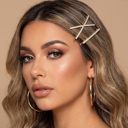 16 Pcs Gold Hair Pins Decorative I S X Shaped Diamond Hair Accessories Gold Rhinestone Bobby Pins Set Fancy Metal Hairs Clips Crystal Shiny Barrettes for Women Wedding Prom Party