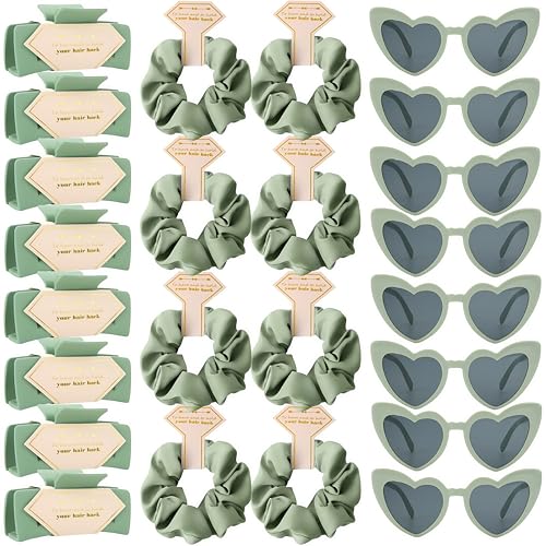 Bridesmaid Scrunchies Proposal Gifts Bachelorette Hair Claws Clips women heart sunglasses for Wedding Party Favors (Sage Green) - color: Sage Green