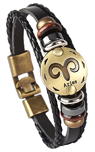 Punk Alloy Leather Bracelet for Constellation Braided Rope Bracelet Bangle - style: Aries