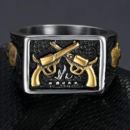 Jude Jewelers Stainless Steel Gun Military Milita Army Western Cowboy Signet Style Biker Ring - color: Gold