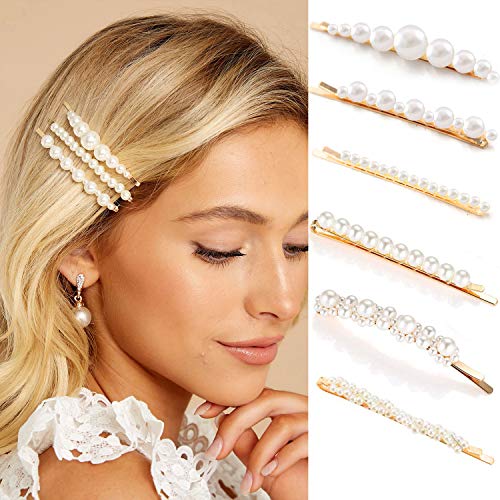Gold pearl bobby pins Women Girls Valentines Mother’s Day Hair Clip Barrettes Decorative accessories Bridal Wedding Birthday Prom Xmas holiday Party Gift 6 Pack - color: Gold