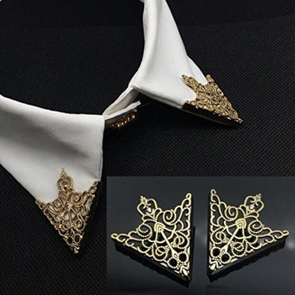 5 Pairs Retro Hollow Pattern Shirt Collar Brooches For Women And Men Gold Plated Triangle & Simple Elegant Double Leaf Collar Pin Brooches Gold Silver Plant Brooch Jewelry - style: Broze sj