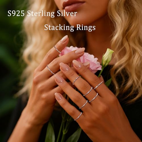 CANDYFANCY 925 Sterling Silver 1.2mm Stacking Midi Thin Rings Thumb Pinky Ring Stack Knuckle Rings for Women Band Ring Size 2.5-8.5 - color: silver-1pcs, size: 5