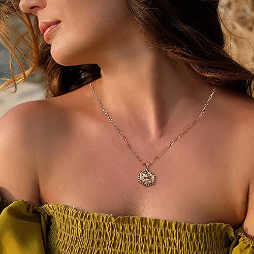 Turandoss Dainty Layered Choker Necklace, Handmade Y Pendant Necklace Multilayer Bar Disc Necklace Adjustable Layering Choker Necklaces for Women - style: 2PCS - A - Papercilp Chain&Hexagon