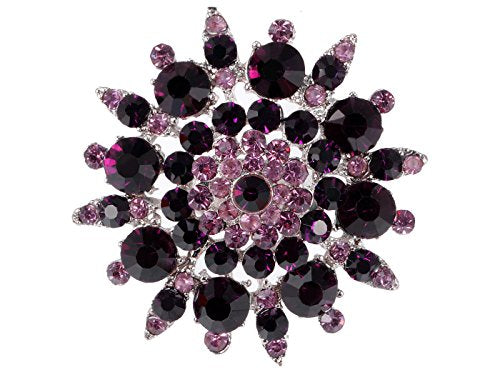 Alilang Adustable Silver Blue Purple Iridescent Crystal Rhinestones Snowflake Flower Floral Ring - color: Purple