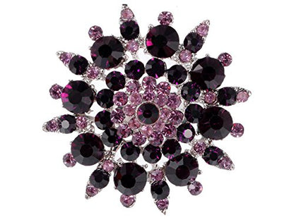 Alilang Adustable Silver Blue Purple Iridescent Crystal Rhinestones Snowflake Flower Floral Ring - color: Purple