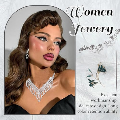 Rhinestone Jewelry Set Crystal Pearl Necklace Bracelet Earrings | Sparkly Necklace Dangle Earrings,Wedding Prom Formal Costume Jewelry Sets for Women - color: Silver5