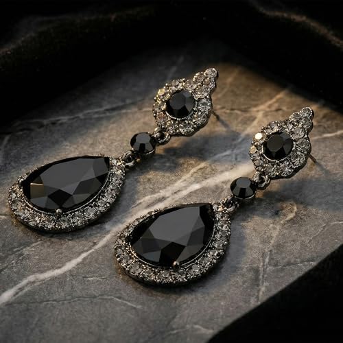 Mariell Black Crystal Teardrop Dangle Earrings, Jewlery for Brides, Bridesmaids, Prom and Wedding Parties - color: Black
