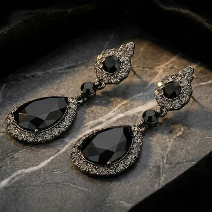 Mariell Black Crystal Teardrop Dangle Earrings, Jewlery for Brides, Bridesmaids, Prom and Wedding Parties - color: Black
