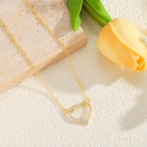 Starain Heart Necklaces for Women Dainty Cubic Zirconia Love Heart Pendant Necklace 18K Gold Plated Chain Trendy Stuff Jewelry - color: A Gold Heart Necklace