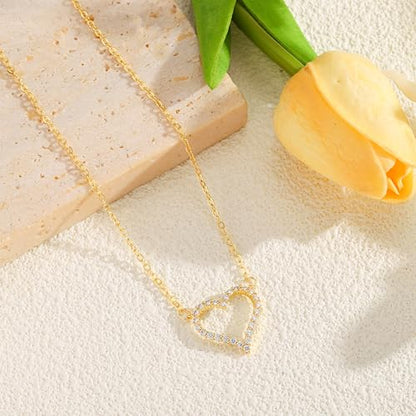 Starain Heart Necklaces for Women Dainty Cubic Zirconia Love Heart Pendant Necklace 18K Gold Plated Chain Trendy Stuff Jewelry - color: A Gold Heart Necklace