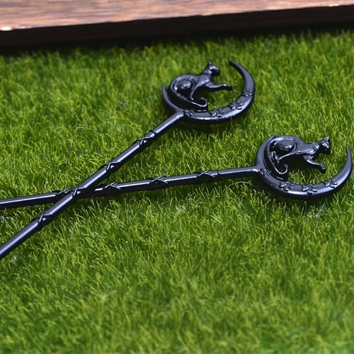 2PCS Halloween Hair Sticks For Women Gothic Moon Cat's Paw Print Hairpin Hair Styling Pins (CAZ1) - color: CAZ1