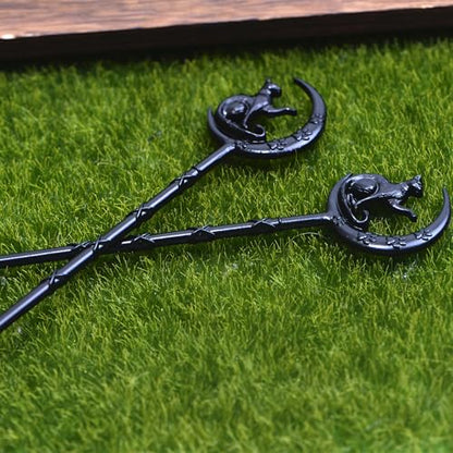 2PCS Halloween Hair Sticks For Women Gothic Moon Cat's Paw Print Hairpin Hair Styling Pins (CAZ1) - color: CAZ1