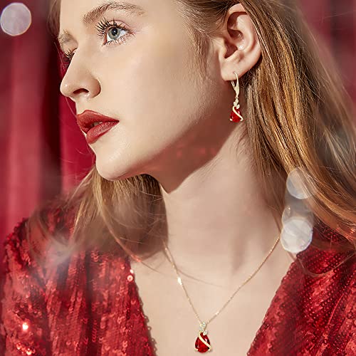 Jewelry Set for Bride, Sparkling Water Drop Cubic Zirconia Crystal Pendant Necklace Leverback Earrings Tennis Bracelet Adjustable Ring Gift for Wedding/Birthday/Mother's Day/Christmas - color: 10-Ruby Color Gold-Plated-Brass
