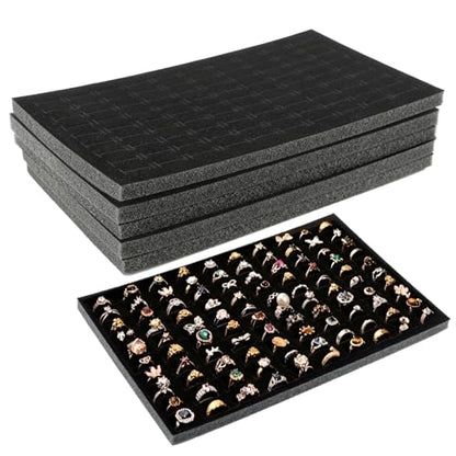 6 Pack Black Velvet Ring Organizer Foams, 100 Slot Earring Storage Box, 11 x 7 x 0.5 In Earring Jewelry Ring Inserts Foam Tray Velvet Jewelry Box for Drawer Dresser Store Boutique Display