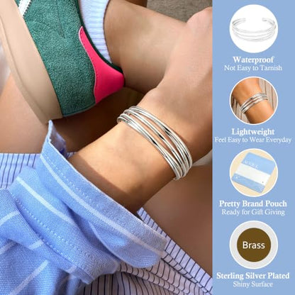 AOZEL Gold Bangle Cuff Bracelets for Women Trendy Chunky Adjustable Twist Love Textured Bracelet Jewelry Gifts - color: Silver Twisted