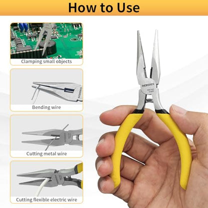 BOOSDEN 5 Inch Small Needle Nose Pliers Set of 5, Precision Long Nose Pliers with Side Cutter & Spring, Mini Fine Tip Jewelry Making Pliers for Electronics, Craft, DIY, Beading, Model Building - size: 5''-5 pack