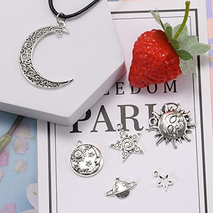 100g Mixed Antique Silver Sun Star Moon Charms Pendants DIY Bracelets Necklace Jewelry Making Craft Wholesale (A469)