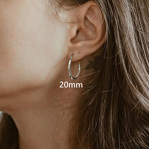18K Gold Plated Hoop Earrings - 925 Sterling Silver Hoop Earrings Womens Hypoallergenic Hoops | Square Tube Hoop Earrings for Women 15mm/20mm/30mm/40mm - color: Silver 20mm