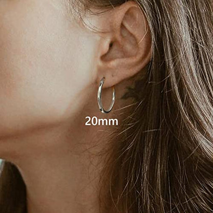 18K Gold Plated Hoop Earrings - 925 Sterling Silver Hoop Earrings Womens Hypoallergenic Hoops | Square Tube Hoop Earrings for Women 15mm/20mm/30mm/40mm - color: Silver 20mm