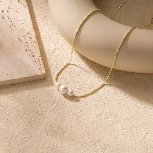 Pearl Necklaces for Women,Dainty Gold Pendant Necklaces Waterproof Jewelry | 14K Gold Plated Pearl Necklaces,Dainty Elegant Wedding Necklace,Small Cute Adjustable Minimalist Necklace,Non Tarnish Jewelry - color: GOLD-18
