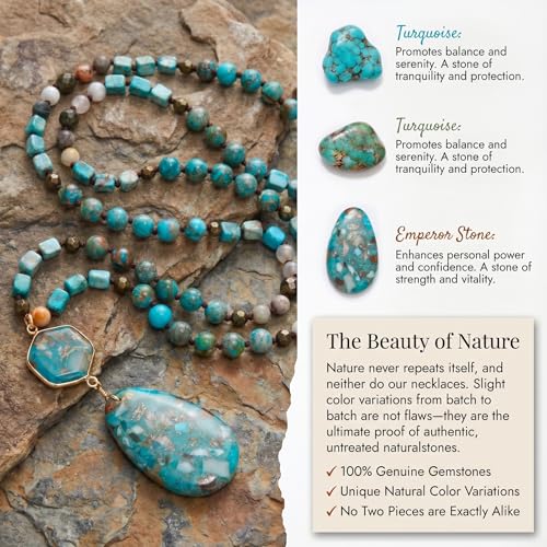 Gmai Boho Necklace for Women Long Beaded Pendant Necklace Natural Stone Teardrop pendant Jewelry Festival Vacation Gift Everyday Handmade Unique Statement Necklace - color: blue