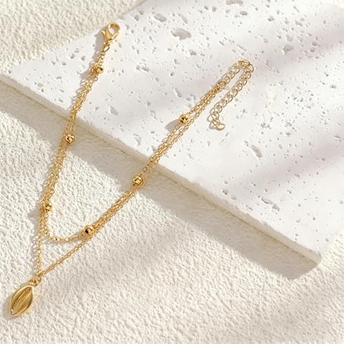 Gold Starfish Seashell Anklets Bracelets for Women Dainty Gold Layered Shell Link Chain Anklets Summer Conch Seashell Foot Bracelet Jewelry for Beach Vacation - color: gold1