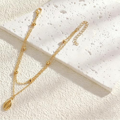 Gold Starfish Seashell Anklets Bracelets for Women Dainty Gold Layered Shell Link Chain Anklets Summer Conch Seashell Foot Bracelet Jewelry for Beach Vacation - color: gold1