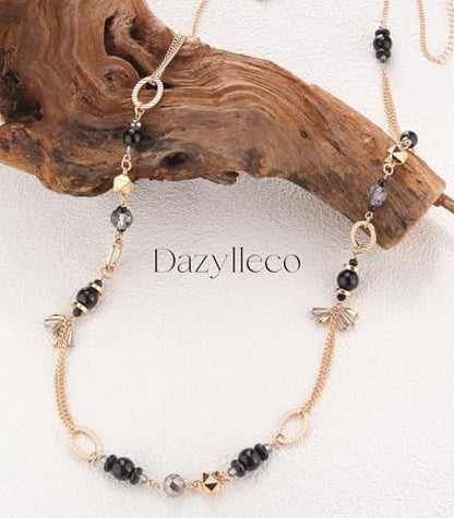 Long Gold Boho Necklaces for Women Beaded Statement Chain Long Necklace Gold Costume Jewelry Birthday Gifts for Her - color: Black