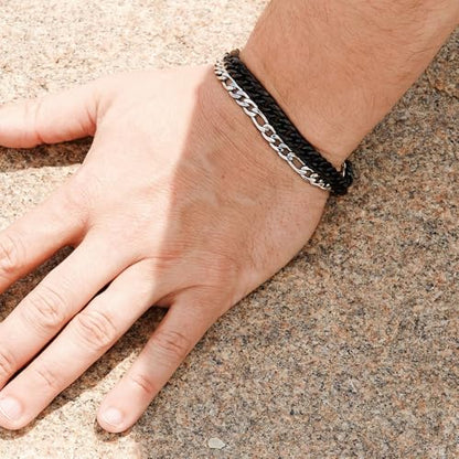 EVE'S ADDICTION Men's Stainless Steel Figaro Chain Bracelet - Gifts for Him