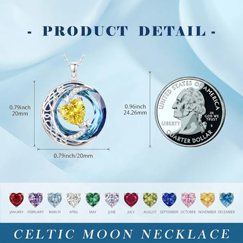 Birthstone Necklace for Women Crystal Moon and Star Pendant White Gold Celtic Moon Jewelry Birthday Graduation Gifts for Wife Her - style: Moon-11