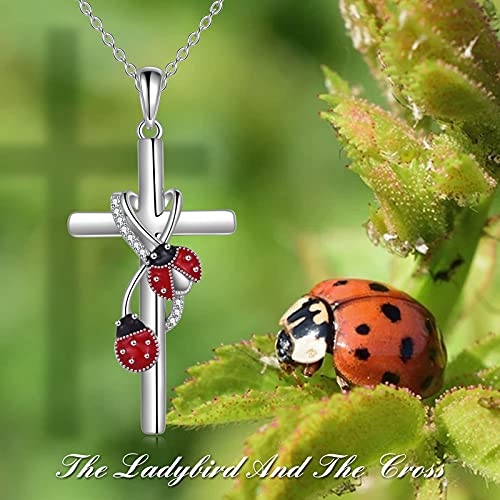 POPLYKE Cross Necklace for Women 925 Sterling Silver Cross Pendant Necklace Animal Jewelry Christmas Gifts for Women Mother Grandma - style: Ladybug