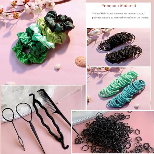 YANRONG Women's Hair Accessories Set: 755PCS Seamless Ponytail Holders, Variety Scrunchies, Bands and Ties for Thick and Curly Hair (Green) - color: 755PCS (green)