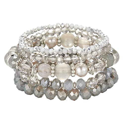 Noessla Beaded Boho Stretch Bracelet Colorful Stackable Crystal Beads Bracelets Trendy Costume Jewelry Mothers Day Gifts for Women - color: 21-Grey