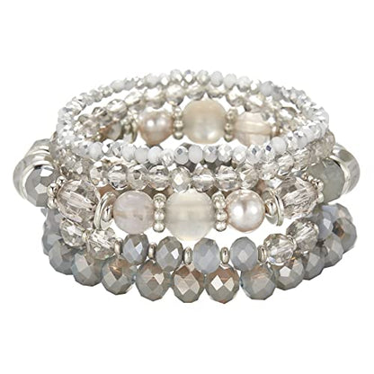 Noessla Beaded Boho Stretch Bracelet Colorful Stackable Crystal Beads Bracelets Trendy Costume Jewelry Mothers Day Gifts for Women - color: 21-Grey