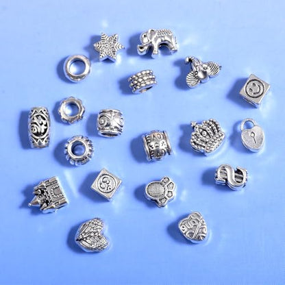 120Pcs Large Hole Metal Spacer Beads for Jewelry Making, Silver & Gold Findings for Bracelet, Large Hole & Mixed Style (Silver) - color: 120Pcs Silver