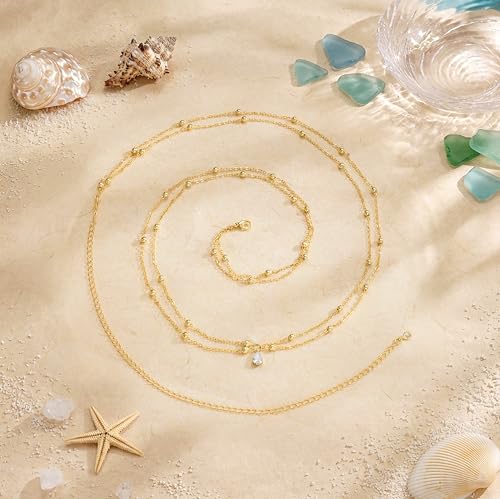 14K Gold Plated Waist Chain for Women, Layered Belly Body Chain | Dainty Belt Chains, Waterproof Waist Beads, Snake Cuban Body Chain, Summer Beach Bikini Jewelry, Accessories for Women