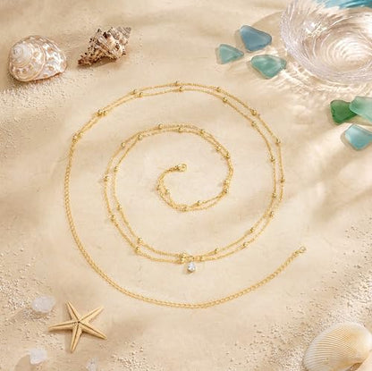 14K Gold Plated Waist Chain for Women, Layered Belly Body Chain | Dainty Belt Chains, Waterproof Waist Beads, Snake Cuban Body Chain, Summer Beach Bikini Jewelry, Accessories for Women
