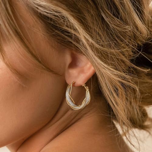 Silver Gold Plated Brass Filigree Earrings for Women - Stainless Steel 18K Gold Plated Teardrop, Twisted Dangle, Small Huggie Hoop with Rhinestone, Chunky Gold Earrings - color: Gold