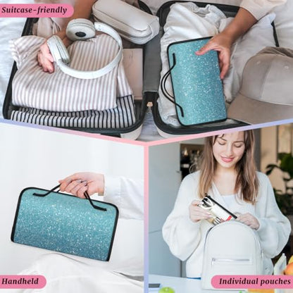 Blue Pik Inch Glitter Star Hanging Roll Up Cosmetic Bag with 4 Removable Storage Bags Waterproof Foldable Toiletry Kit for Women - color: Multicolor 6