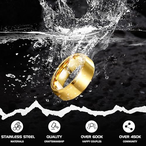 Jstyle 3Pcs Stainless Steel Rings for Mens Wedding Bands Ring Size 6-14 | 8MM Width Band Silver Gold Black Wedding Engagement Promise Ring Jewelry Gift Comfort Fit for Him